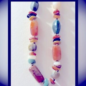 Vintage Necklace Polished Semiprecious Stones Beggar’s Beads Carnelian Quartz